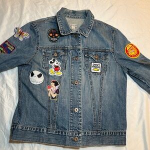 GAP unisex  Blue Jean Jacket with Colorful Patches vintage size large